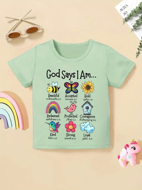 Christianartbag T-shirt, God Says I Am Graphic Girls Creative T-Shirt, Children's Printed T-Shirts, CABTK01190923. - Christian Art Bag