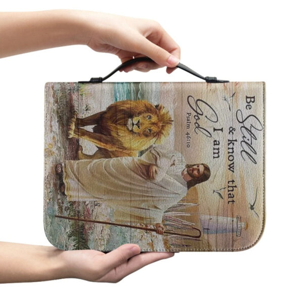 Christianartbag Bible Cover, Be Still And Know That I Am God Bible Cover, Personalized Bible Cover, Christ Cat Lion Sheep Warrior Bible Cover, Christian Gifts, CAB01021123. - Christian Art Bag