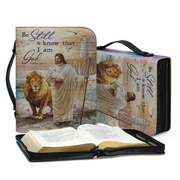 Christianartbag Bible Cover, Be Still And Know That I Am God Bible Cover, Personalized Bible Cover, Christ Cat Lion Sheep Warrior Bible Cover, Christian Gifts, CAB01021123. - Christian Art Bag