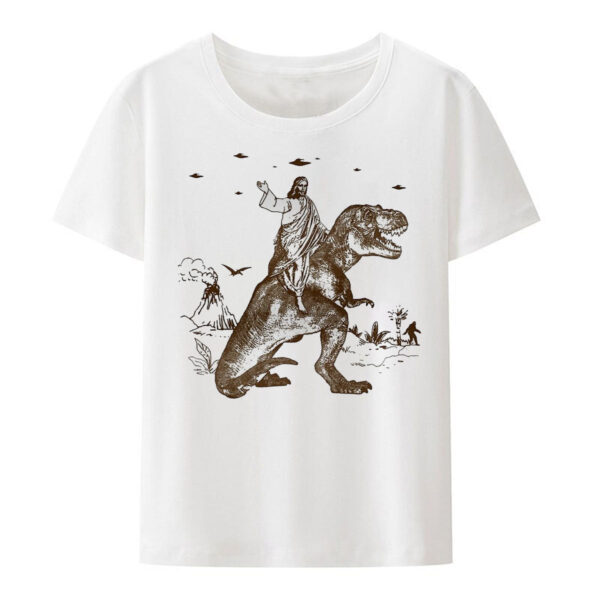 Christianartbag Funny T-Shirt, Jesus Riding Dinosaur T-Shirt, Christian humor, Funny religious shirts, Unisex T-shirt. - Christian Art Bag