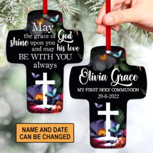 Christianartbag Ornament, May The Grace Of God Shine Upon You, Flower And Butterfly, Christmas Ornament, Christmas Gift, Personalized Ornament. - Christian Art Bag