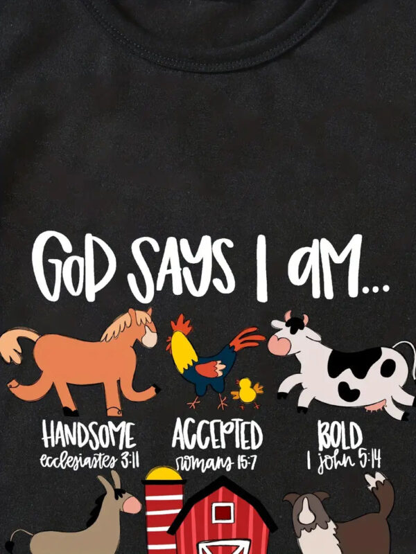 Christianartbag T-shirt, God Says I Am Cute Animals And Letter Print T-Shirt, Children's Printed T-Shirts, CABTK02190923. - Christian Art Bag