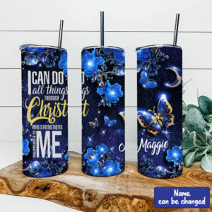 Christianartbag Skinny Tumbler, I Can Do All Thing Through Christ, Skinny Tumbler Christian Bible Verse, Personalized Tumbler. - Christian Art Bag