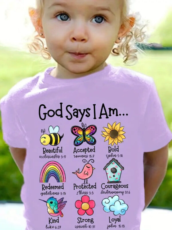 Christianartbag T-shirt, God Says I Am Graphic Girls Creative T-Shirt, Children's Printed T-Shirts, CABTK01190923. - Christian Art Bag