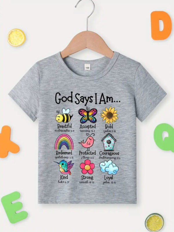 Christianartbag T-shirt, God Says I Am Graphic Girls Creative T-Shirt, Children's Printed T-Shirts, CABTK01190923. - Christian Art Bag