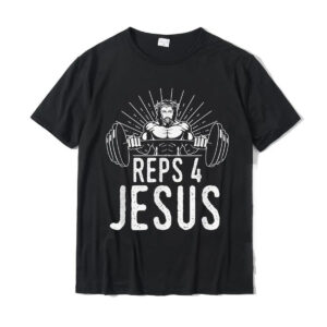 Christianartbag Funny T-Shirt, Funny Reps 4 Jesus Gym Weightlifting T-Shirt Comics T Shirt For Men Cotton T Shirts Custom Classic - Christian Art Bag