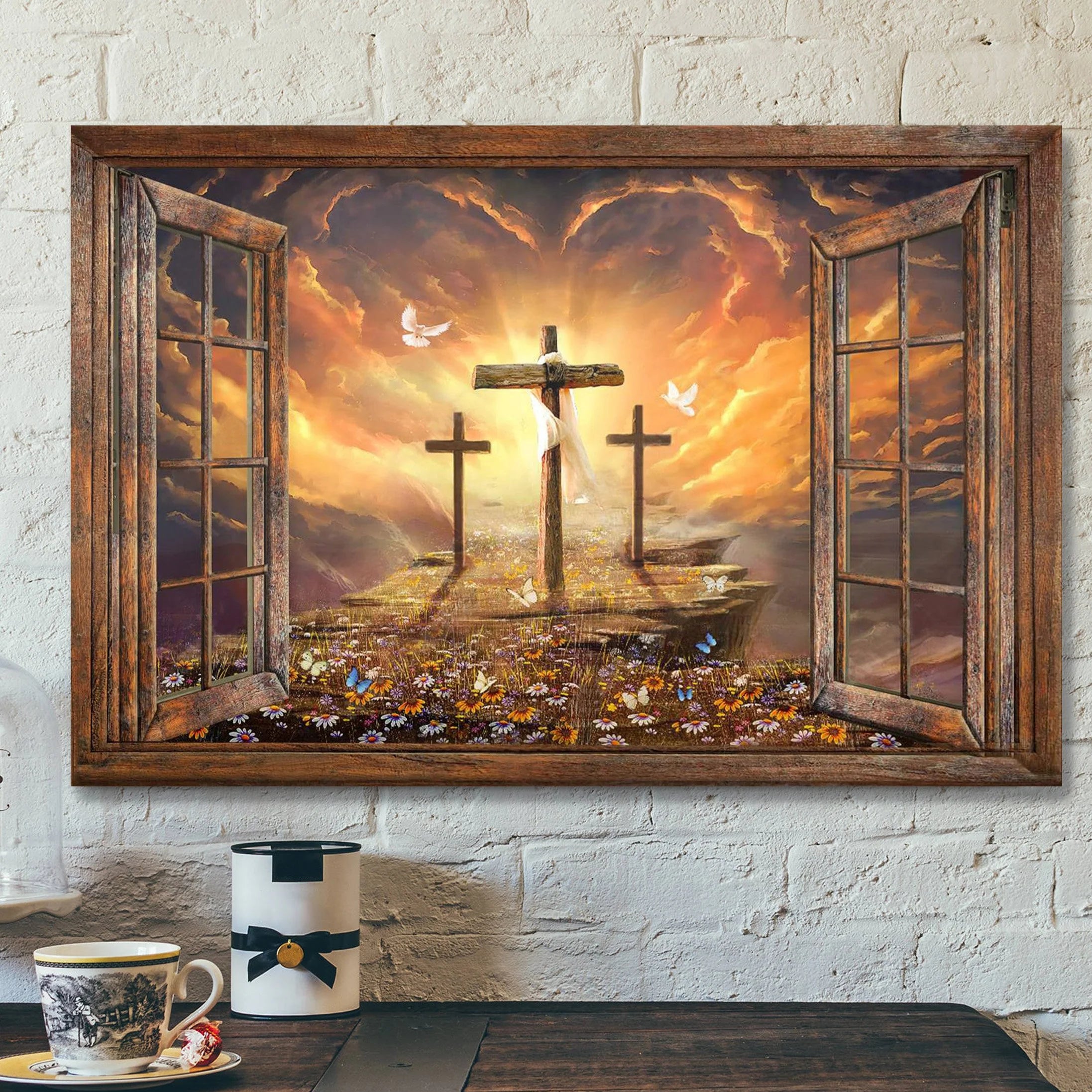 Christianartbag Home Decor, Three Crosses Canvas Prints, 3 Crosses On A Hill Painting, Christian Wall Art. - Christian Art Bag