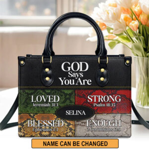 Christianartbag Handbags, God Says You Are Love Strong Blessed Enough Leather Bags, Personalized Bags, Gifts for Women, Christmas Gift, CABLTB09290723. - Christian Art Bag