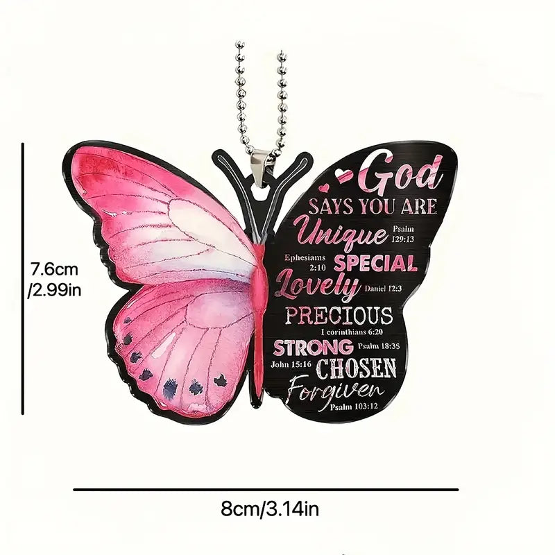 Christianartbag Ornament, Pink Letter Butterfly I Can Do All Things Through Christ Ornament, Christmas Ornament, Christmas Gift, Personalized Ornament. - Christian Art Bag