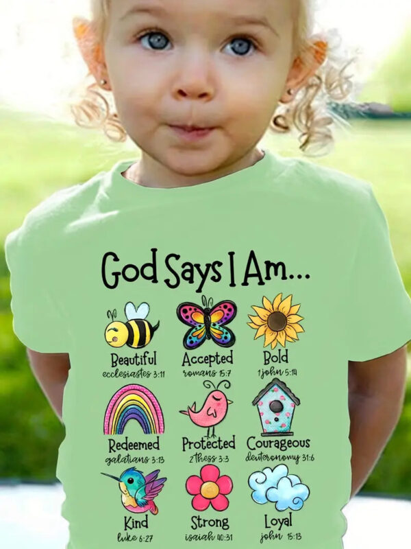 Christianartbag T-shirt, God Says I Am Graphic Girls Creative T-Shirt, Children's Printed T-Shirts, CABTK01190923. - Christian Art Bag