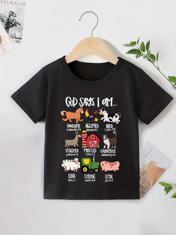 Christianartbag T-shirt, God Says I Am Cute Animals And Letter Print T-Shirt, Children's Printed T-Shirts, CABTK02190923. - Christian Art Bag