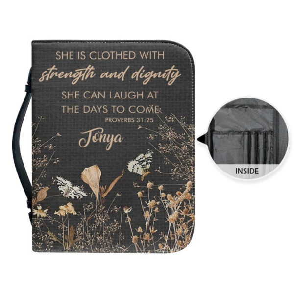 Christianartbag Bible Cover, She Is Clothed With Strength and Dignity Her Bible Cover, Personalized Bible Cover, Flower Bible Cover, Christian Gifts, CAB05201123. - Christian Art Bag