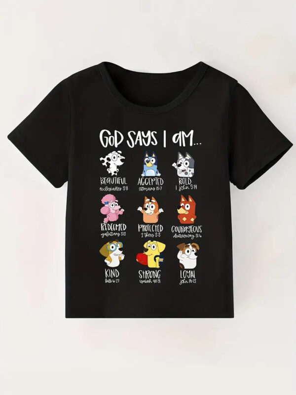 Christianartbag T-shirt, Cute Dogs And GOD SAYS Letter Print T-Shirt, Children's Printed T-Shirts, CABTK03190923. - Christian Art Bag