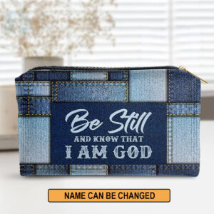 Christianartbag Makeup Cosmetic Bag, Be Still And Know That I Am God Christmas Gift, Personalized Leather Cosmetic Bag. - Christian Art Bag