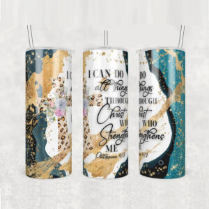 Christianartbag Skinny Tumbler, I Can Do All Things Through Christ, Skinny Tumbler Christian Bible Verse, Drinkware Christian. - Christian Art Bag