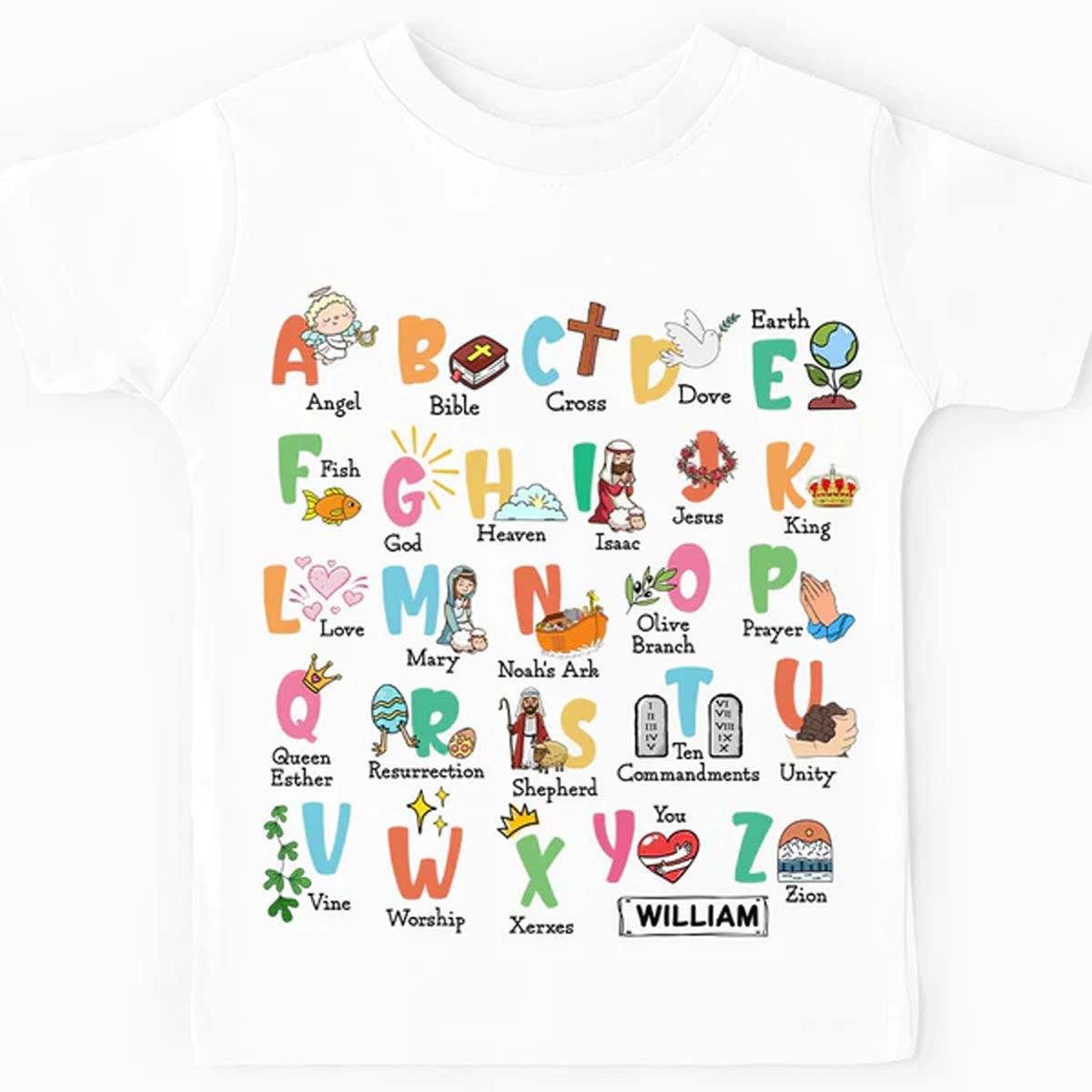 Christianartbag T-shirt, Bible Alphabet Kid T-Shirt, Children's Printed T-Shirts, CABTK01160923. - Christian Art Bag