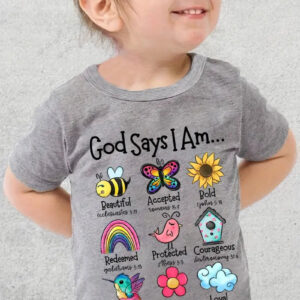 Christianartbag T-shirt, God Says I Am Graphic Girls Creative T-Shirt, Children's Printed T-Shirts, CABTK01190923. - Christian Art Bag