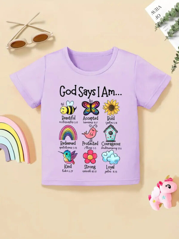 Christianartbag T-shirt, God Says I Am Graphic Girls Creative T-Shirt, Children's Printed T-Shirts, CABTK01190923. - Christian Art Bag