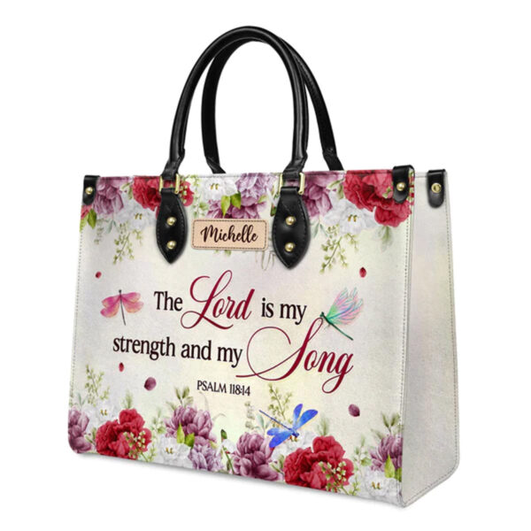 Christianart Designer Handbags, The Lord Is My Strength And My Song Psalm 118:14 Dragonfly Flower, Personalized Gifts, Gifts for Women, Christmas Gift. - Christian Art Bag