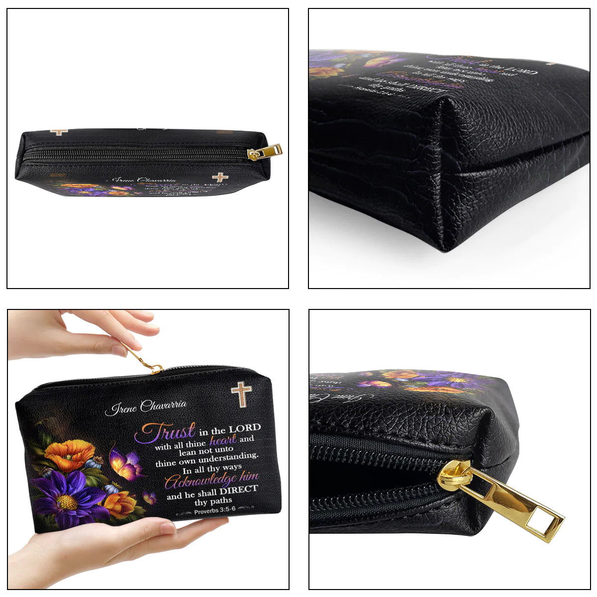 Christianartbag Makeup Cosmetic Bag, Trust In The Lord With All Thine Heart, Christmas Gift, Personalized Leather Cosmetic Bag. - Christian Art Bag