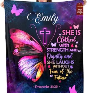 Christianart Blanket, She Is Clothed With Strength, Christian Blanket, Bible Verse Blanket, Personalized Blanket, Christmas Gift. - Christian Art Bag