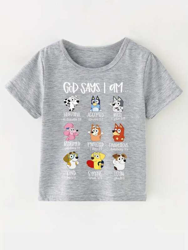 Christianartbag T-shirt, Cute Dogs And GOD SAYS Letter Print T-Shirt, Children's Printed T-Shirts, CABTK03190923. - Christian Art Bag