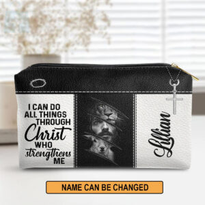 Christianartbag Makeup Cosmetic Bag, Jesus & Lion, Christmas Gift, Personalized Leather Cosmetic Bag. - Christian Art Bag