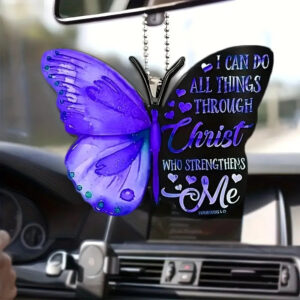 Christianartbag Ornament, Purple Butterfly I Can Do All Thing Through Christ Ornament, Christmas Ornament, Christmas Gift, Personalized Ornament, CABOM01250923. - Christian Art Bag