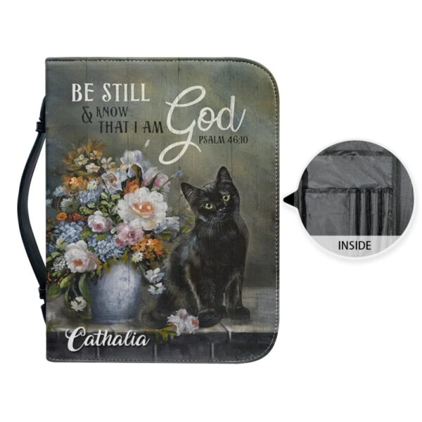 Christianartbag Bible Cover, Be Still and Know That I Am God Psalm 46:10 Bible Cover, Personalized Bible Cover, Cat Bible Cover, Christian Gifts, CAB06251023. - Christian Art Bag