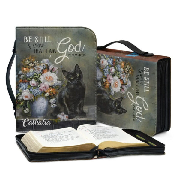 Christianartbag Bible Cover, Be Still and Know That I Am God Psalm 46:10 Bible Cover, Personalized Bible Cover, Cat Bible Cover, Christian Gifts, CAB06251023. - Christian Art Bag