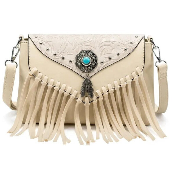 Christianartbag Handmade Leather Bag, Design Shoulder Bags For Women Vintage Messenger Rivet Tassel Designer Luxury Bags Ethnic Clutch Western Handbag, CABHMB03141023 - Christian Art Bag