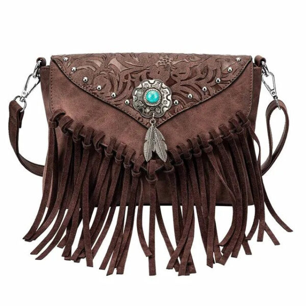 Christianartbag Handmade Leather Bag, Design Shoulder Bags For Women Vintage Messenger Rivet Tassel Designer Luxury Bags Ethnic Clutch Western Handbag, CABHMB03141023 - Christian Art Bag