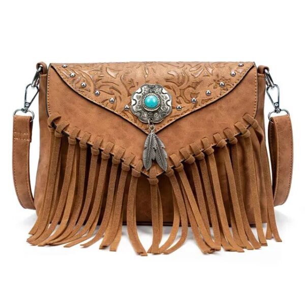 Christianartbag Handmade Leather Bag, Design Shoulder Bags For Women Vintage Messenger Rivet Tassel Designer Luxury Bags Ethnic Clutch Western Handbag, CABHMB03141023 - Christian Art Bag