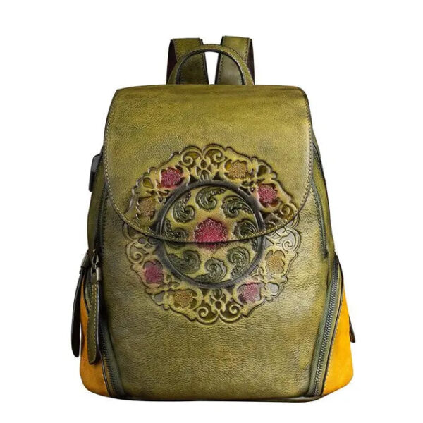 Christianartbag Handmade Leather Bag, Backpack Retro Genuine Leather Backpacks For Women New Handmade Embossed Vintage Bag China Style Backpack Ladies, CABHMB04161023 - Christian Art Bag