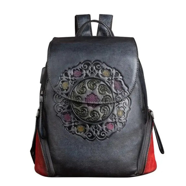 Christianartbag Handmade Leather Bag, Backpack Retro Genuine Leather Backpacks For Women New Handmade Embossed Vintage Bag China Style Backpack Ladies, CABHMB04161023 - Christian Art Bag