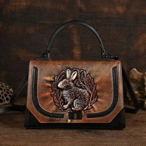 Christianartbag Handmade Leather Bag, Autumn Summer New Women's Bag Retro Ethnic Style Rabbit Embossed Red Female Crossbody Bags Handmade Women Leather Handbags, CABHMB14141023 - Christian Art Bag