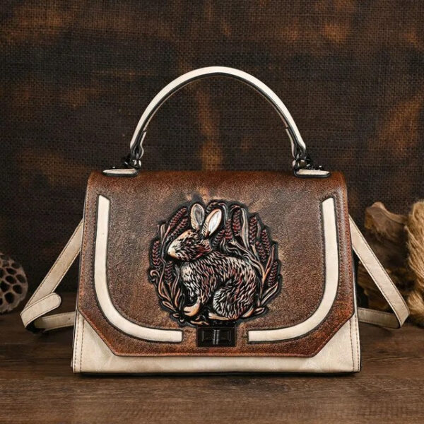 Christianartbag Handmade Leather Bag, Autumn Summer New Women's Bag Retro Ethnic Style Rabbit Embossed Red Female Crossbody Bags Handmade Women Leather Handbags, CABHMB14141023 - Christian Art Bag