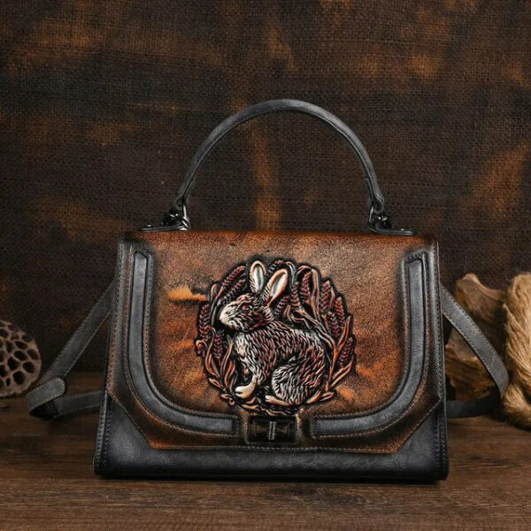 Christianartbag Handmade Leather Bag, Autumn Summer New Women's Bag Retro Ethnic Style Rabbit Embossed Red Female Crossbody Bags Handmade Women Leather Handbags, CABHMB14141023 - Christian Art Bag