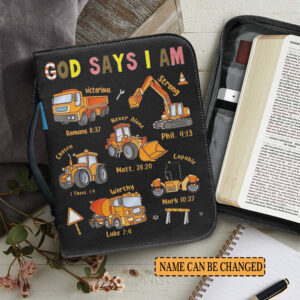 Christianartbag Bible Cover for Children, GOD Says I Am Bible Cover for Children, Construction Vehicle Bible Cover, Personalized Bible Cover, Bible Cover For Kids, Christian Gifts for Kids, CABCK05191023 - Christian Art Bag