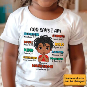 Christianartbag T-shirt, God Says Bible Verses T-Shirt, Children's Printed T-Shirts, CABTK03090923. - Christian Art Bag