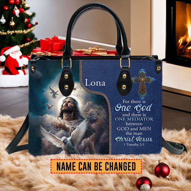 Christianartbag Handbags, For There Is One God 1 Timothy 2:5 Leather Handbag Blue, Personalized Bags, Gifts for Women, Christmas Gift, CABLTB03290923. - Christian Art Bag