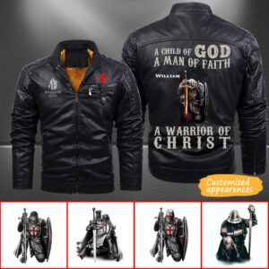 Christianartbag Leather Jacket, A Child Of God, A Man Of Fath, A Warrior Of Christ Personalized Leather Jacket, Warm Jacket, Winter Outer Wear, Gift for Him, CABJKL01061123. - Christian Art Bag