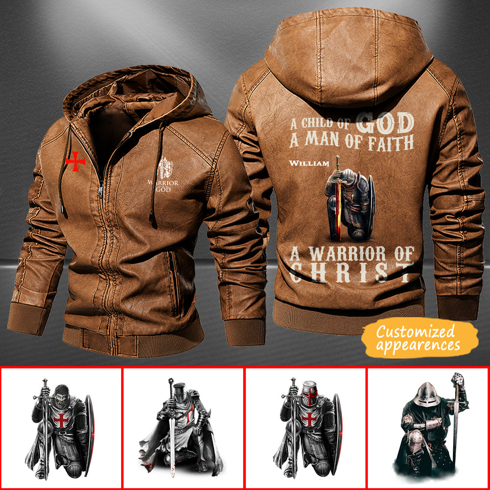 Christianartbag Leather Jacket, A Child Of God, A Man Of Fath, A Warrior Of Christ Personalized Leather Jacket, Warm Jacket, Winter Outer Wear, Gift for Him, CABJKL01061123. - Christian Art Bag