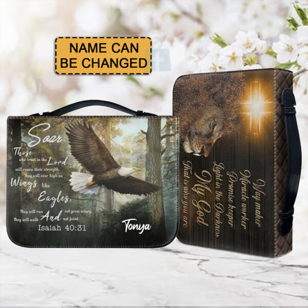 Christianartbag Bible Cover, Soar Those Who Trust In The Lord Isaiah 40:31 Bible Cover, Personalized Bible Cover, Eagle Cross Lion Bible Cover, Christian Gifts, CAB19081123. - Christian Art Bag