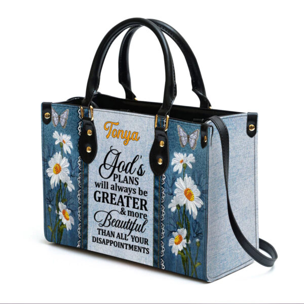 Christianart Handbag, God's Plans Will Always Be Greater Than All Your Disappointments Daisy & Butterfly, Personalized Gifts, Gifts for Women, Christmas Gift. - Christian Art Bag