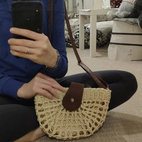 Christianartbag Handmade Bag, Summer & Autumn Straw Bag For Women Fashion Semicircle Crossbody Bags Rattan Handmade Messenger Handbag Travel Beach Bags Tote, CABHMB05141023. - Christian Art Bag