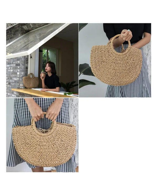 Christianartbag Handmade Bag, Summer & Autumn Handmade Bags for Women Beach Weaving Ladies Straw Bag Wrapped Beach Bag Moon shaped Top Handle Handbags Totes, CABHMB04141023. - Christian Art Bag