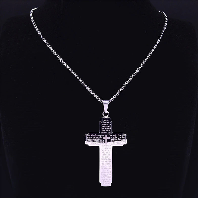 Christianartbag Jewelry, Christian Bible Cross Chain Necklace Stainless Steel Pendant Necklace for Men Religious Prayer Jesus Jewelry,CABJWL01270723 - Christian Art Bag