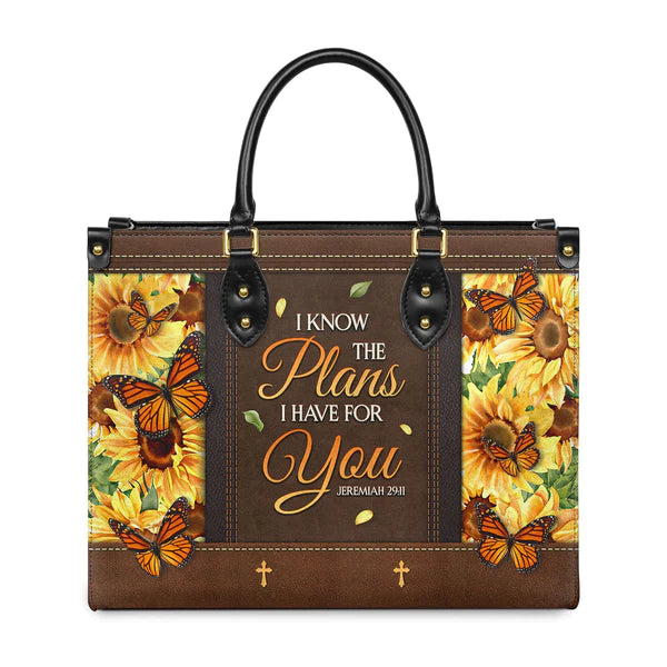 Christianart Designer Handbags, I Know The Plans I Have For You Jeremiah 29 11 Sunflower Butterfly, Personalized Gifts, Gifts for Women. - Christian Art Bag