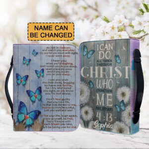 Christianartbag Bible Cover, I Can Do All Things Through Christ Bible Cover, Personalized Bible Cover, Butterfly Blue Bible Cover, Christian Gifts, CAB05021123. - Christian Art Bag